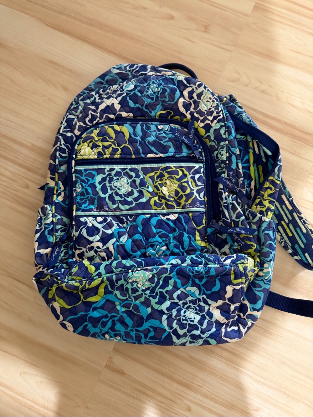 Vera Bradley Navy, Teal & Lime Floral Quilted Backpack